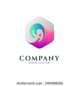 Wave in hexagon shape logo template ready for use