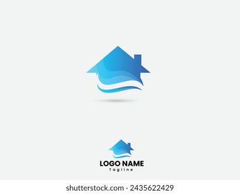 Wave home logo design. House logo with a wave. Water. Real estate. Water home. Colorful. Business. Ocean. Building. Icon.