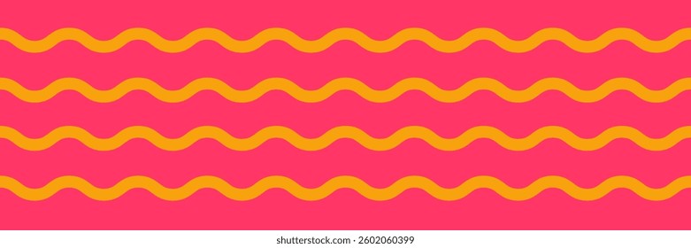 Wave horizontal repeat pattern. Orange wavy lines on pink background.