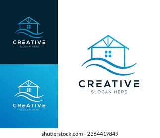 Wave house, ocean house, logo design vector illustration