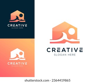 Wave house, ocean house, logo design vector illustration