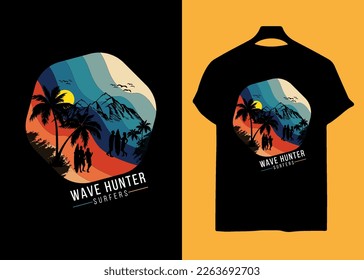 Wave hunter surfers summer t-shirt design