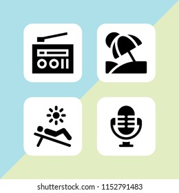 wave icon. 4 wave set with beach and radio vector icons for web and mobile app