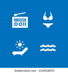wave icon. 4 wave set with beach, ocean and radio vector icons for web and mobile app