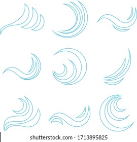 Wave icon, blue abstract wave. Set of blue wave icons on white. Vector, cartoon illustration. Vector.