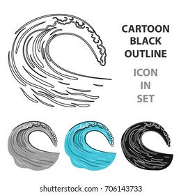 Wave icon in cartoon style isolated on white background. Surfing symbol stock vector illustration.
