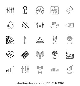 Wave icon. collection of 25 wave outline icons such as satellite, hair curler, milk glass, heartbeat, radio, signal, equalizer, wi-fi. editable wave icons for web and mobile.