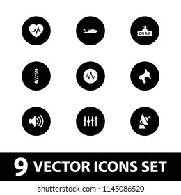 Wave icon. collection of 9 wave filled icons such as boat, volume, open air, equalizer, satellite, hair curler. editable wave icons for web and mobile.