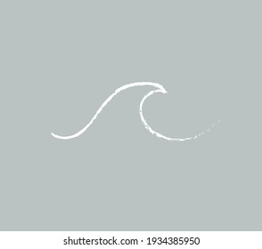 Wave icon or logo concept with hand drawn minimalistic lined illustration of the white wave isolated on blue background. Summer or sea or ocean or surfing concept. Vector illustration