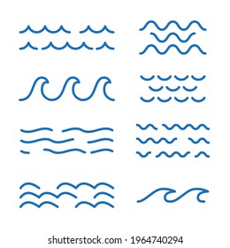 Wave icon for ocean, river, sea or water logo. Blue wavy lines template