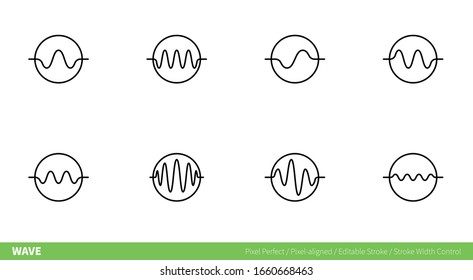 Icono de onda - alineado en píxeles, Pixel Perfecto, Trazo editable, Escalabilidad fácil. 