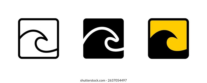 Wave icon. Powerful ocean wave crest vector illustration. Highlights coastal hazard and surf nature symbol. Ideal for beach, travel and recreation sign. Tsunami warning pictogram.