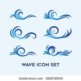 Wave icon set with different style on light blue background.