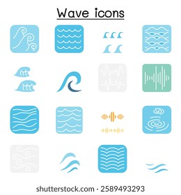 Wave icon set in flat color style