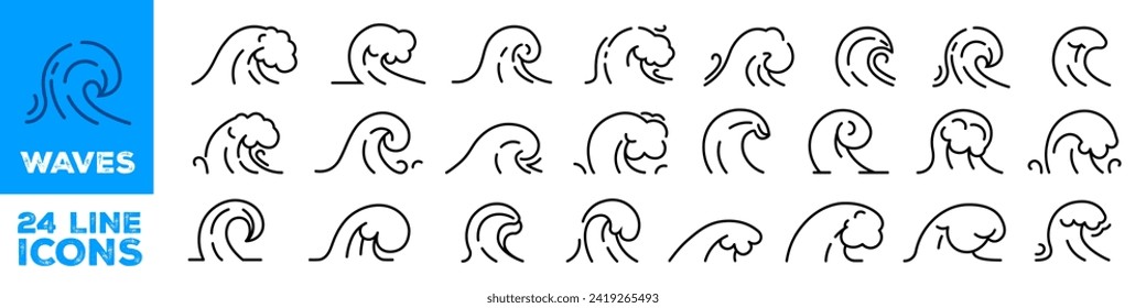 Wave icon set. Linear style.