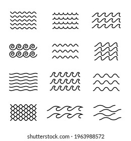 Wave icon set. River, sea or water logo template. Linear wavy lines for your design