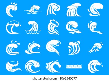 Wave icon set. Simple set of wave vector icons for web design isolated on blue background