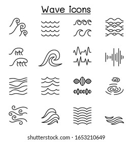 Wave icon set in thin line style