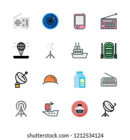 wave icon set. vector set about radio, ink, milk and sailboat icons set.