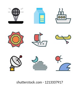 wave icon set. vector set about boat, sailboat, heat and milk icons set.