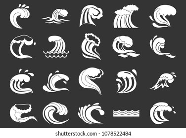 Wave icon set vector white isolated on grey background 