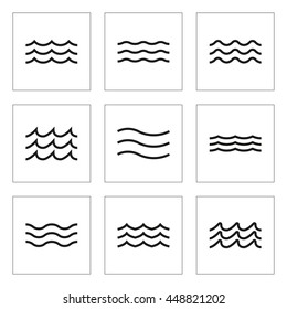 Wave Icon Set. Water Line Signs Collection. Vector Illustration.