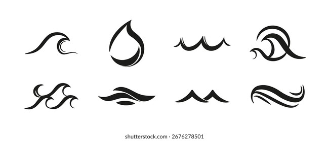 Wave icon set, Waves and wavy icons vector. Curved lines, vector illustration.