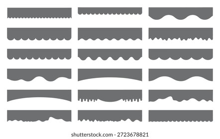 Icono de onda. Conjunto de líneas onduladas en zigzag. Patrón de adorno de la onda aislado en el fondo blanco. Onda y zigzag líneas Horizontales. Líneas curvas en zigzag. Fronteras decorativas curvas y dentadas aisladas
