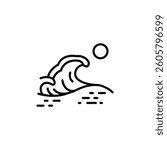 Wave icon. Simple line art of a wave, ideal for marine navigation, coastal, and seaside-themed designs. Vector illustration