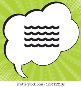 Wave icon. Vector. Black icon in speech bubble at popart yellow green background.