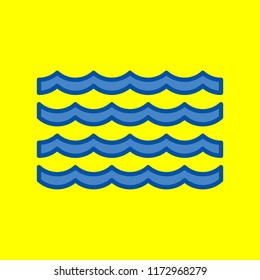 Wave icon. Vector. Office style blue icon at yellow background.