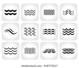 Wave icon vector set. Water liquid symbol isolated. Sea, river or oceanic flowing sign. Bending lines collection. 