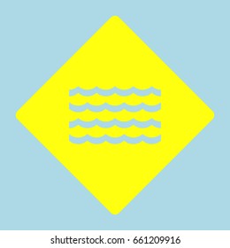 Wave icon. Vector. Yellow romb with hole as icon on lightblue background.