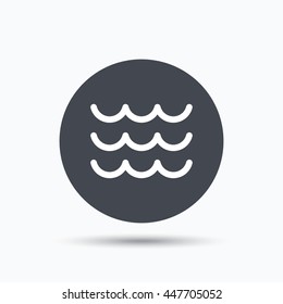 Wave icon. Water stream symbol. Flat web button with icon on white background. Gray round pressbutton with shadow. Vector