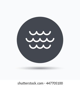 Wave icon. Water stream symbol. Flat web button with icon on white background. Gray round pressbutton with shadow. Vector