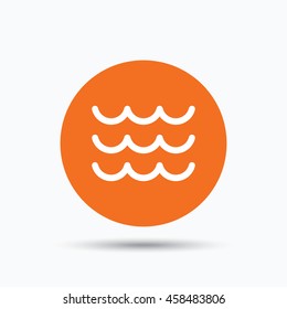 Wave icon. Water stream symbol. Orange circle button with flat web icon. Vector