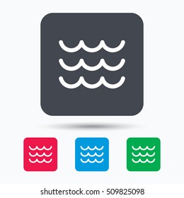 Wave icon. Water stream symbol. Colored square buttons with flat web icon. Vector