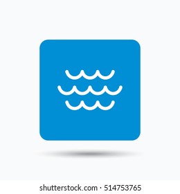 Wave icon. Water stream symbol. Blue square button with flat web icon. Vector
