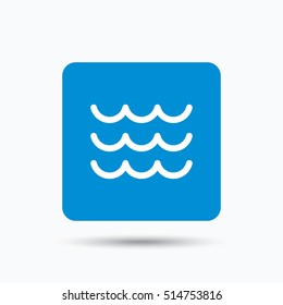 Wave icon. Water stream symbol. Blue square button with flat web icon. Vector