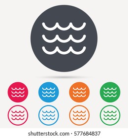 Wave icon. Water stream symbol. Round circle buttons. Colored flat web icons. Vector