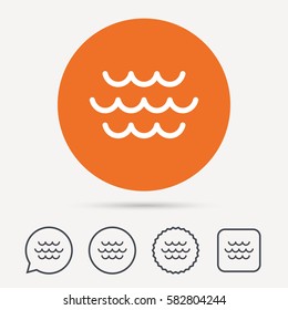 Wave icon. Water stream symbol. Circle, speech bubble and star buttons. Flat web icons. Vector