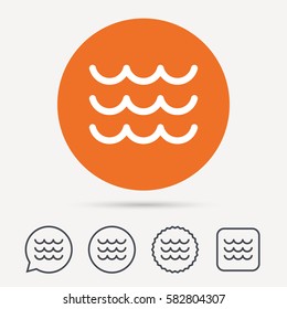 Wave icon. Water stream symbol. Circle, speech bubble and star buttons. Flat web icons. Vector