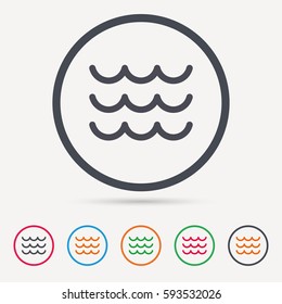 Wave icon. Water stream symbol. Round circle buttons. Colored flat web icons. Vector