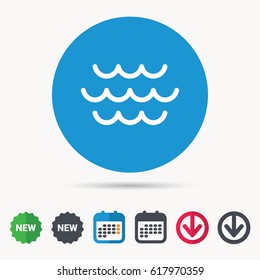 Wave Icon. Water Stream Symbol. Calendar, Download Arrow And New Tag Signs. Colored Flat Web Icons. Vector