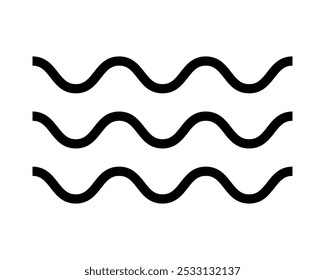 Wave-Symbol Wassersymbol. Piktogramm für Meer, Meer oder Fluss. Luft-, Wind- oder Strömungszeichen. Undulated parallele horizontale schwarze Linien Zeichen einzeln auf weißem Hintergrund. Vektorgrafik.