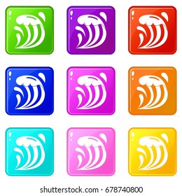 Wave icons of 9 color set isolated vector illustration