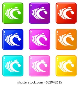 Wave icons of 9 color set isolated vector illustration