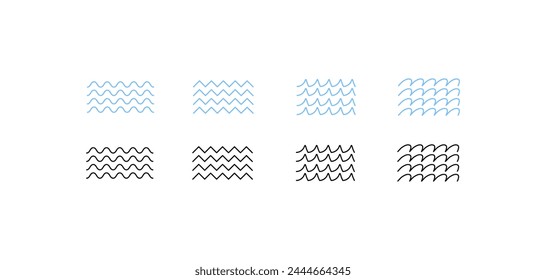 Wave icons. Outline, set of waves in the sea. Vector icons