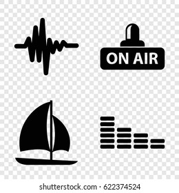 Wave icons set. set of 4 wave filled icons such as equalizer, open air, music equalizer