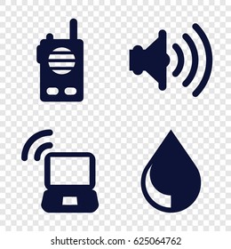 Wave icons set. set of 4 wave filled icons such as volume, drop, laptop signal